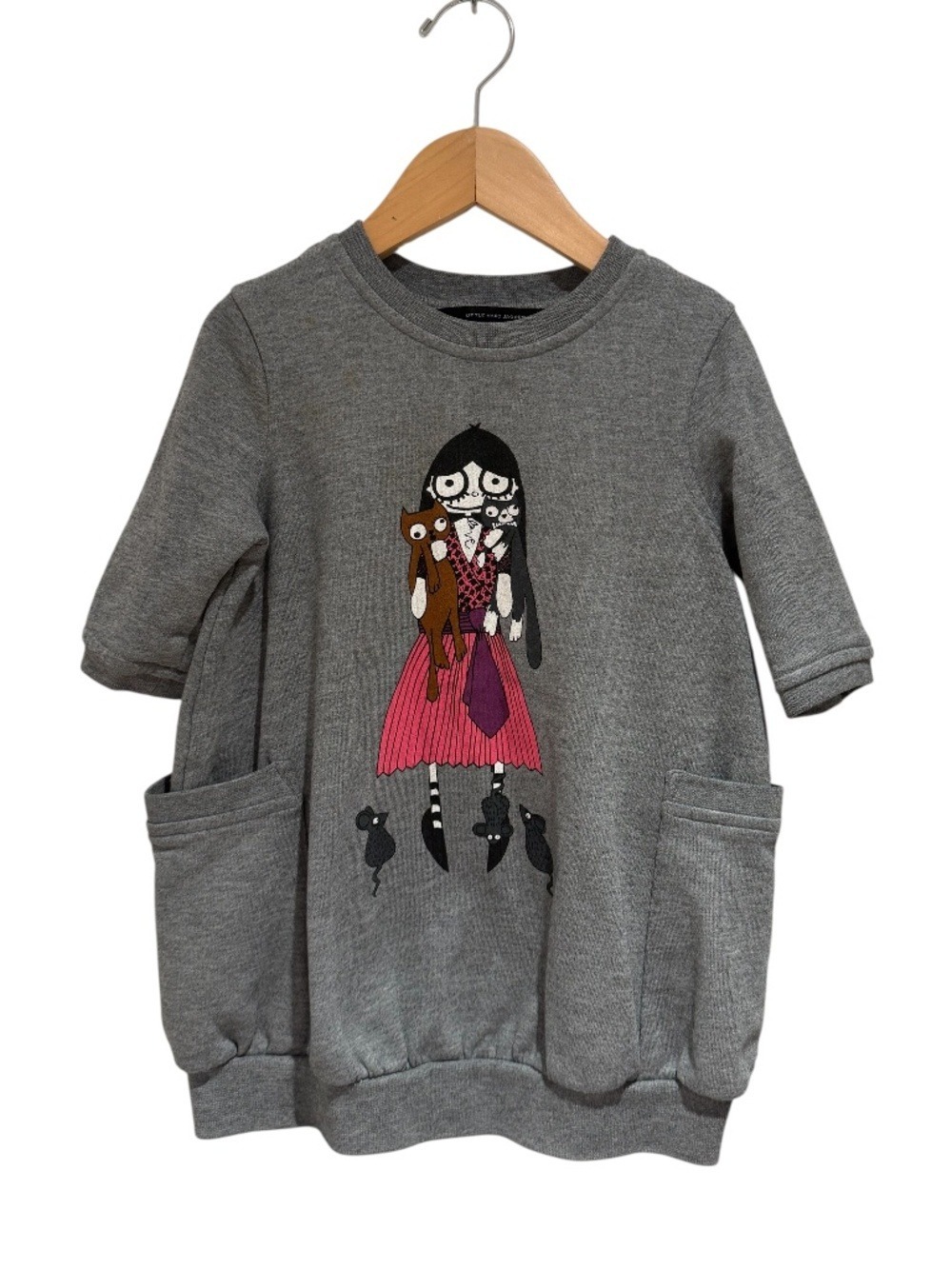 LITTLE MARC JACOBS grey girl print short sleeve sweatshirt tunic/dress - size 4